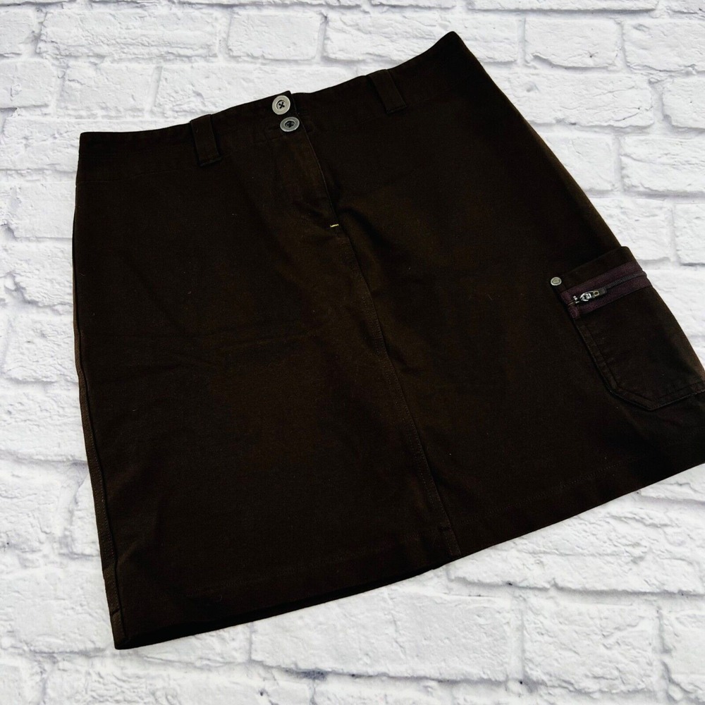 Title Nine Womens Brown Utility Cargo Mini Skirt Double Button Size 6